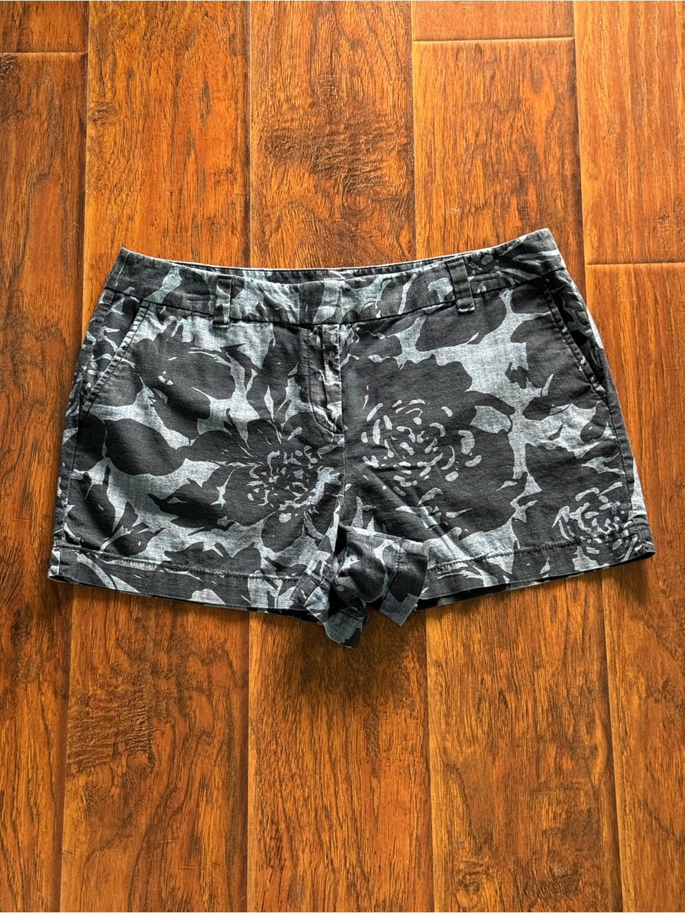 LOFT Black and Gray Floral Print Bermuda Shorts